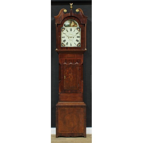 A William IV oak and mahogany longcase clock, 36cm arched en...