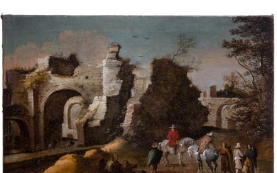 A baroque Italian landscape with ruins, 17th century