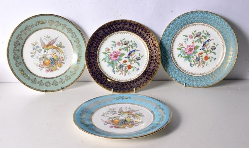 A collection of Aynsley hand painted plates depicting birds. Largest 27cm (4).