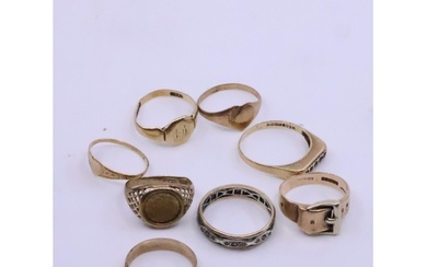 A collection of gold rings approx. 12.9 grams and a 9ct gold...