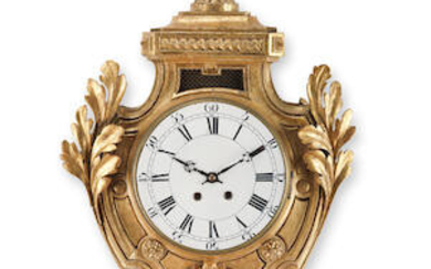 A continental giltwood cartouche wall clock