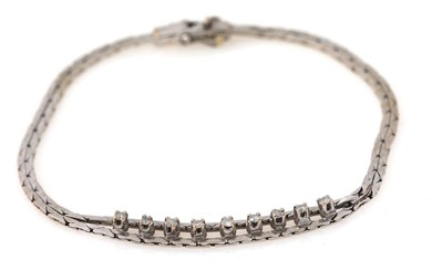 A diamond bracelet set with nine brilliant-cut diamonds, mounted in 14k white...