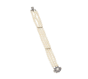 A diamond, sapphire and cultured pearl bracelet