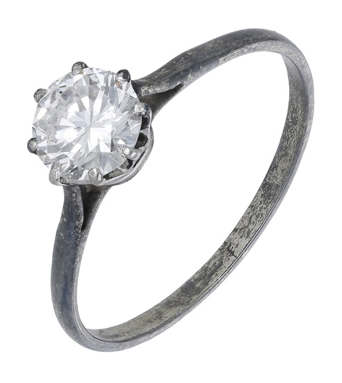 A diamond single stone ring, the brilliant-cut diamond weighing 0.98 carat, claw...