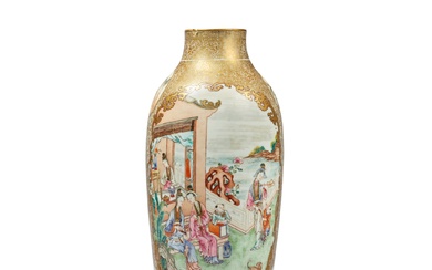 A gilt-decorated famille-rose 'figural' vase, Qing dynasty, Qianlong period | 清乾隆 粉彩描金人物圖瓶
