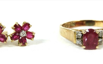 A gold ruby and diamond ring