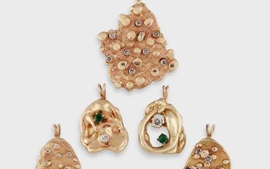 A group of diamond and gem-set fourteen karat gold