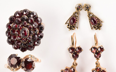 A group of garnet and fourteen karat gold jewelry, incl. Victorian and "style of"