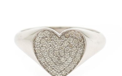 A heart ring set with numerous brilliant-cut diamonds totalling app. 0.27 ct., mounted in 18k white gold. Size app. 52.5.