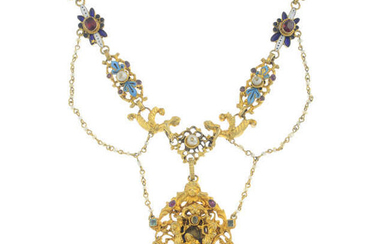 A late 19th century Austro-Hungarian neo-Renaissance enamel and gem-set necklace.