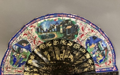 A mid-19th century Chinese Mandarin fan, the monture of wood...