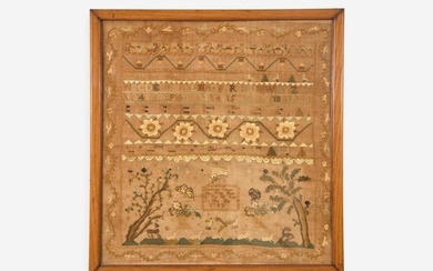 A needlework sampler, "Elizabeth Collings her work made in the 10 year of her age 1787," probably