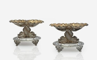 A pair of French silver and vermeil double salts