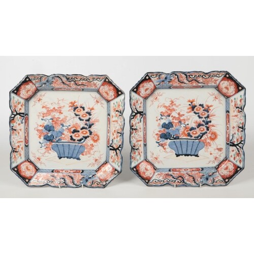 A pair of Japanese Meiji period Imari canted square chargers...