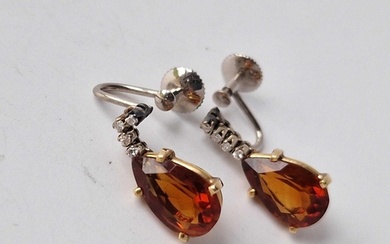 A pair of citrine and diamond earrings, 18ct, 5.7 g