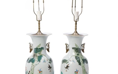 A pair of large Chinese 20th century enamelled porcelain baluster vases painted...