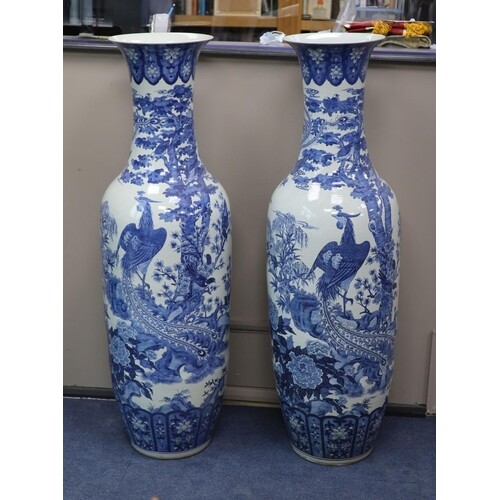 A pair of large Chinese blue and white floor vases, height 1...