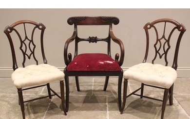 A pair of rosewood bedroom chairs, mid 19th century, each fo...