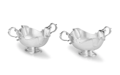 A pair of silver George I style double-lipped sauce boats, London Assay Office, London, 2021