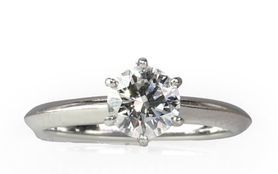 A platinum diamond single stone ring, by Tiffany & Co.