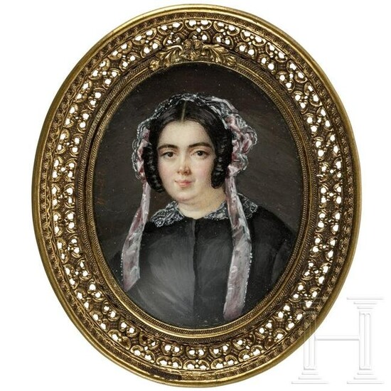 A probably French miniature portrait of a young lady
