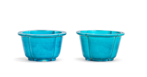 A rare pair of turquoise-glazed Jardinières