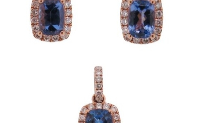 A set of diamond and tanzanite-set jewellery, comprising a pendant...