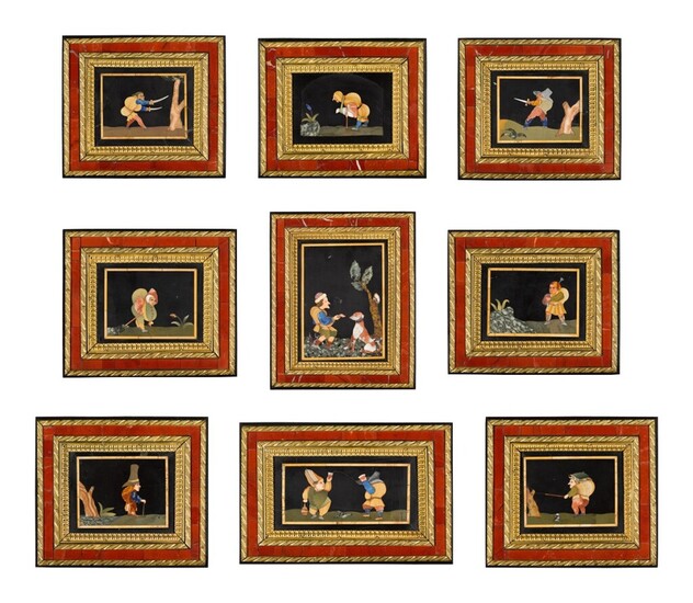 A set of nine Italian pietre dure and marble panels, Florence, late 17th century