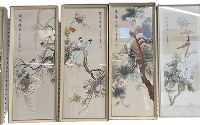 A set of six 20th century Chinese watercolours on silk,...