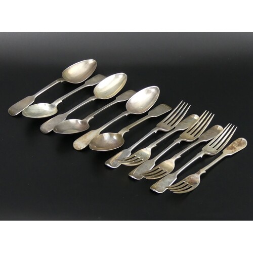 A set of six Victorian silver forks, Exeter 1862 and six spo...