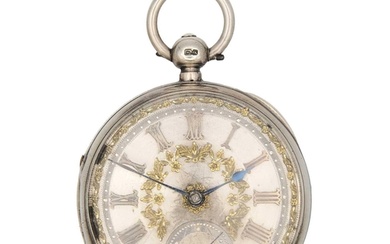 A silver cased key wind fusee lever open face pocket watch. ...