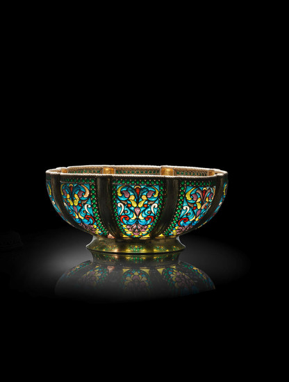 A silver-gilt and plique-a-jour enamel bowl