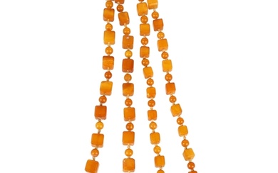 A single-strand graduated butterscotch amber cube bead neckl...