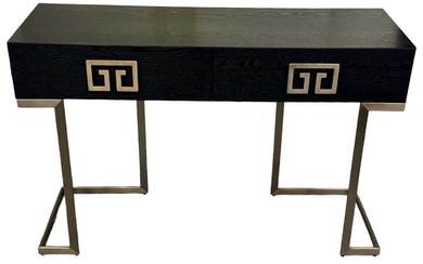 A stylish modern two drawer side/console table, on gilt metal...