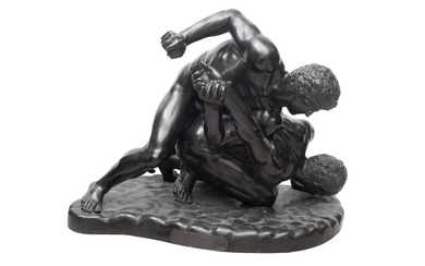 AFTER THE ANTIQUE: A LARGE LATE 19TH / EARLY 20TH CENTURY BRONZE OF THE WRESTLERS