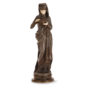 ALBERT-ERNEST CARRIER-BELLEUSE (1824-1887) Sculpture chryséléphantine en bronze à...