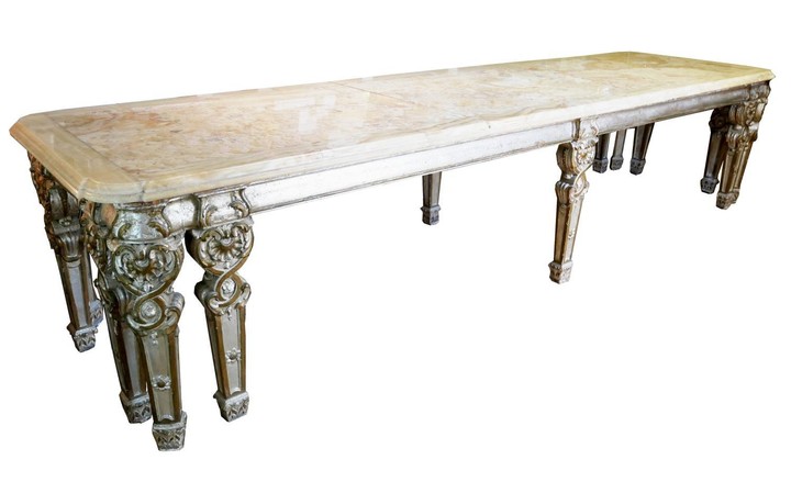 AN 18TH CENTURY AND LATER SILVERED GILTWOOD DINING TABLE Wit...
