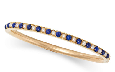 AN ANTIQUE LAPIS LAZULI AND PEARL BANGLE in yellow ...