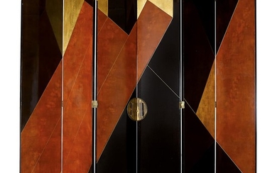 ANNÉES 30 A spectacular folding screen composed of six panels with geometrical decorations