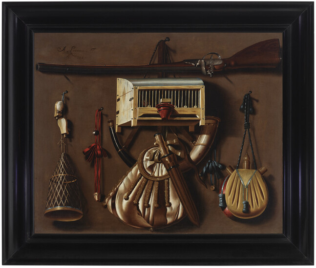 ANTHONIE LEEMANS (THE HAGUE 1631-C.1673 AMSTERDAM) A tromp l'oeil with hunting and bird catching gear