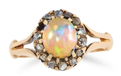 ANTIQUE OPAL AND DIAMOND CLUSTER RING set with an oval