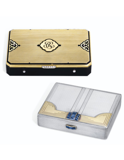 ART DECO ENAMEL, DIAMOND AND GOLD VANITY CASE, CARTIER AND ART DECO SAPPHIRE AND SILVER CASE, BLACK STARR & FROST