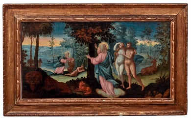 Adam und Eva im Paradies, Deutscher Manierist, Anfang des 17. Jahrhunderts