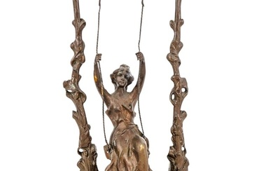 After Auguste Moreau "Girl On A Swing" Small Bronze Sculpture