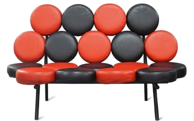 After George Nelson,'Marshmallow' style sofa, late 20th century, leather, lacquered steel, 97cm high, 157cm wide
