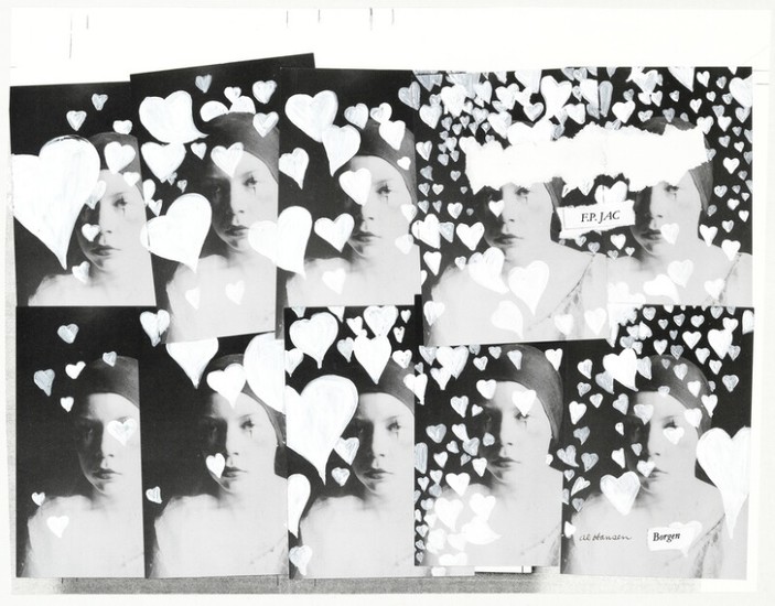 Al Hansen: Untitled. Signed Al Hansen. Oil and collage on paper. Sheet size 32×41 cm.