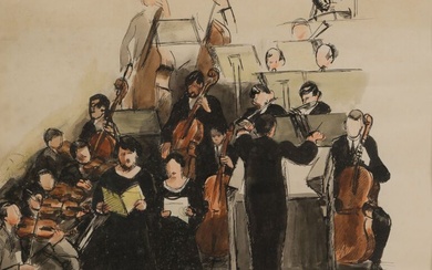 Alfred GASPART (1900-1993) Le Concert Encre, lavis d'encre et aquarelle. Monogrammée en bas à droite....