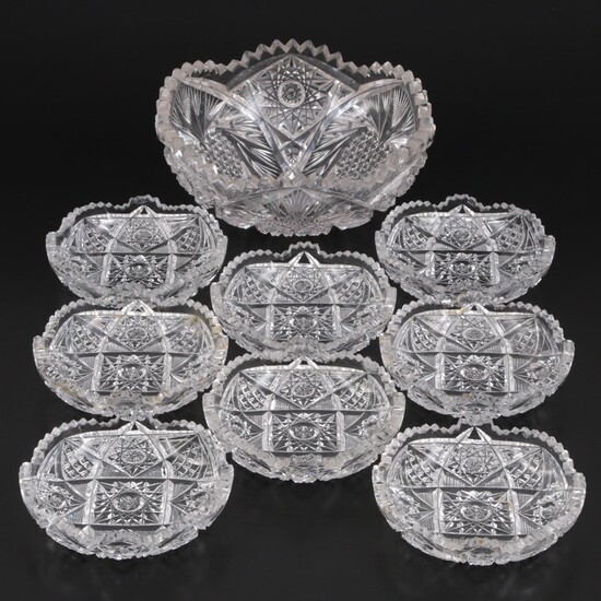 American Brilliant Style Decorative Cut Crystal Serving Bowls