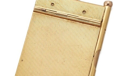 An 18ct gold, mounted cased Carnet De Bal, of engine-turned design, with integral pencil, the hinged cover with inscription dated Xmas 1925, length 7cm, width 4.5cm, gross weight 49.4g