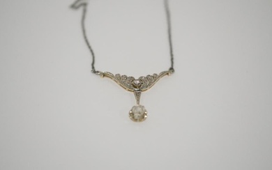 An antique yellow gold, silver and diamond pendant necklace